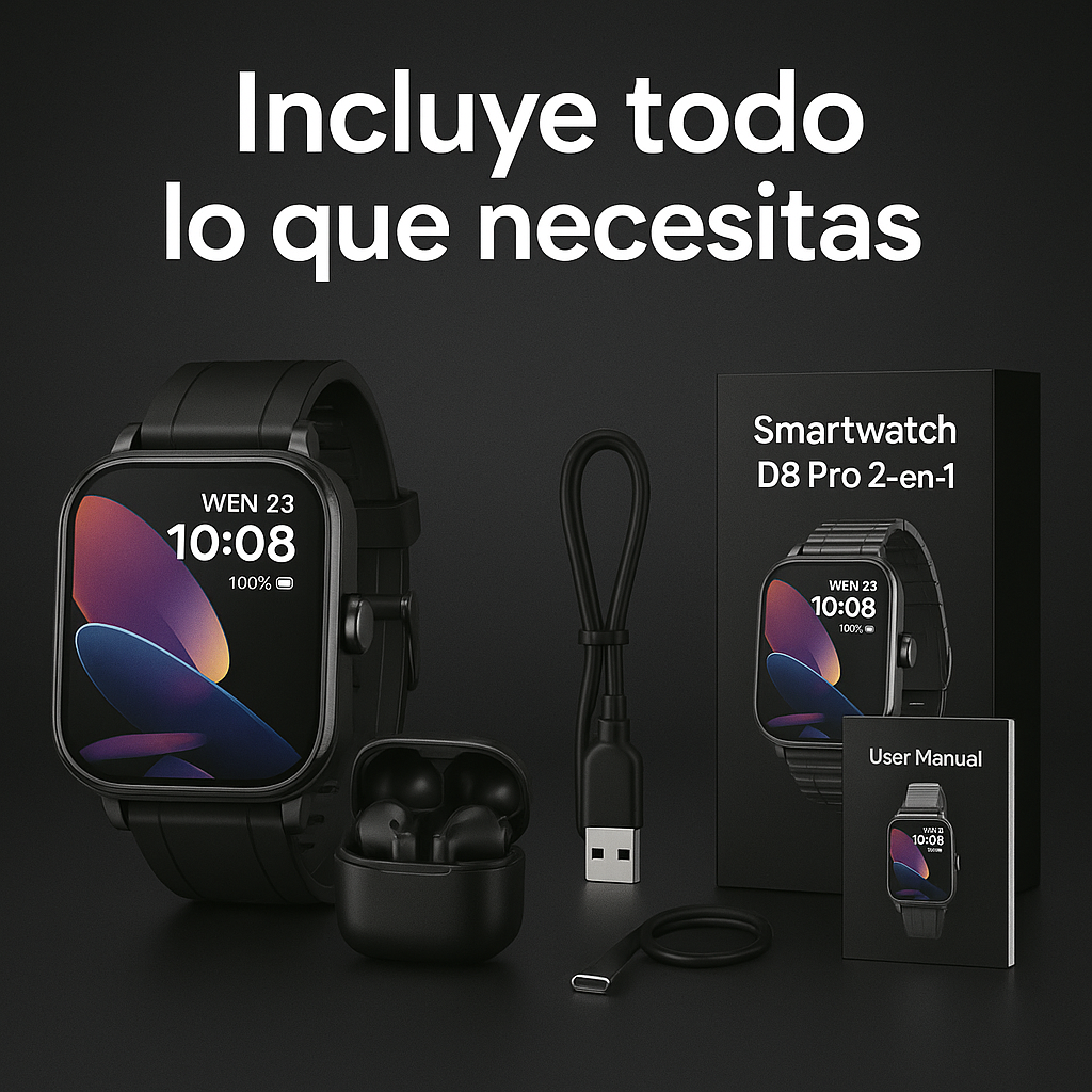 Smartwatch D8 Pro 2 en 1: potencia, estilo y audífonos integrados