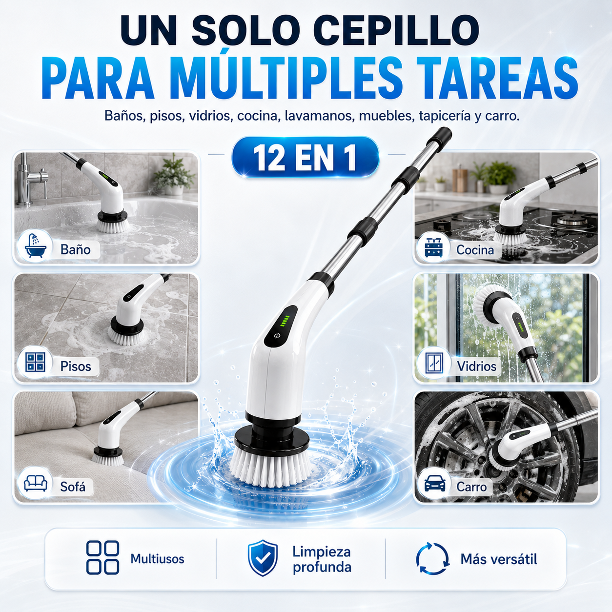 Limpieza profunda y sin esfuerzo - Cepillo 12 en 1