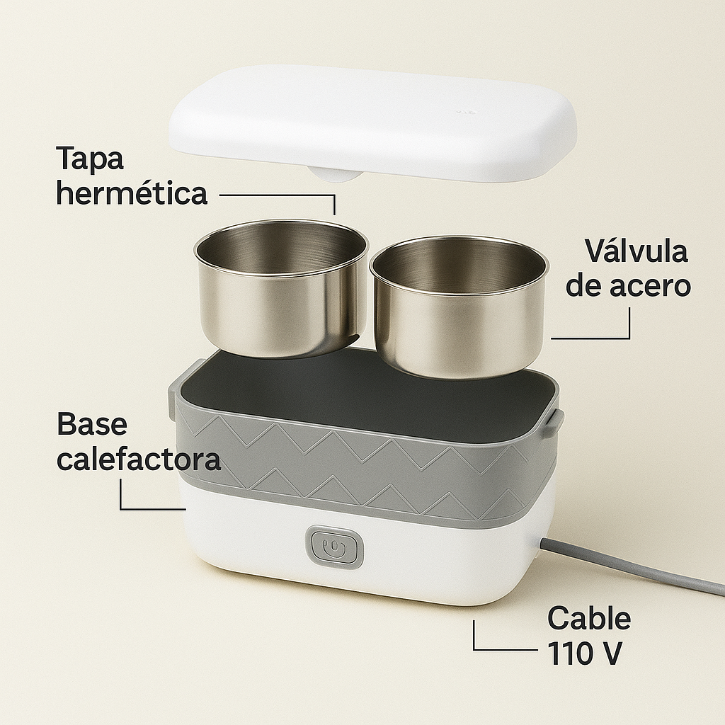 Diseño moderno, acero inoxidable y potencia en tus manos- Lonchera Electrica