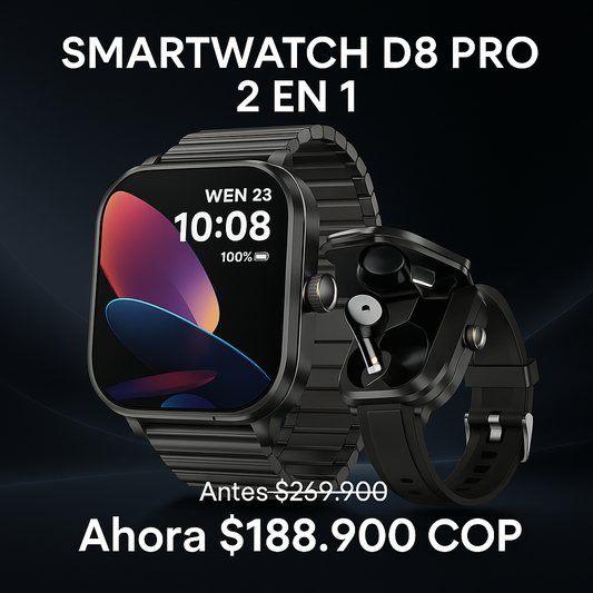 Smartwatch D8 Pro 2 en 1: potencia, estilo y audífonos integrados