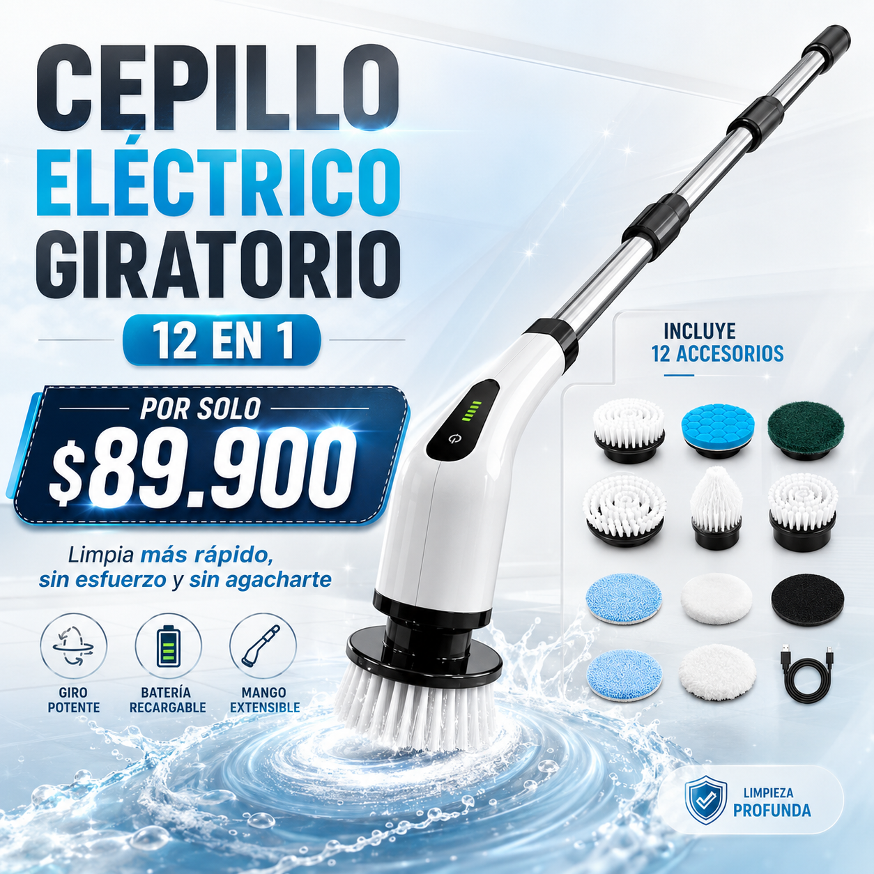 Limpieza profunda y sin esfuerzo - Cepillo 12 en 1