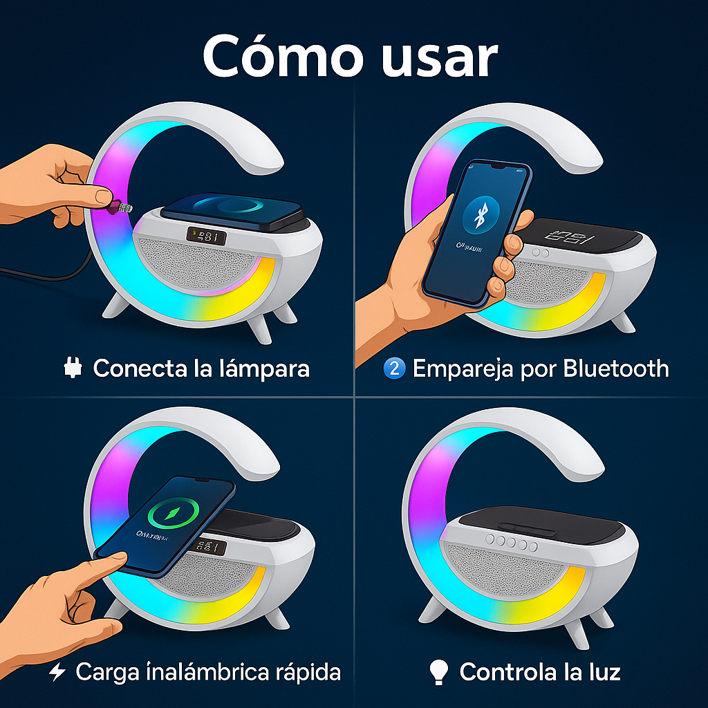 Iluminación, música y carga… todo en un solo toque - Lampara Inteligente