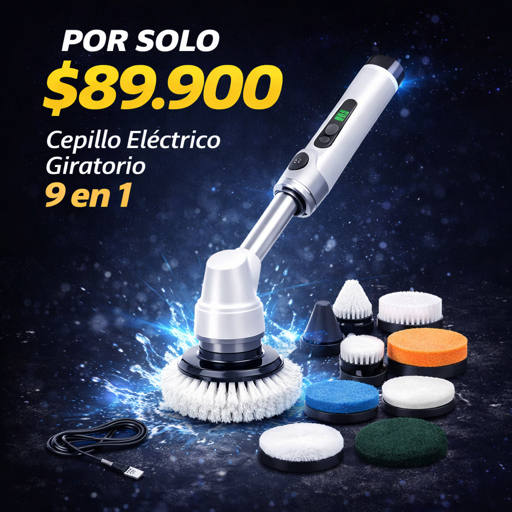 Limpia baños, cocinas y azulejos sin cansarte - Cepillo De Limpieza Electrico 9 En 1