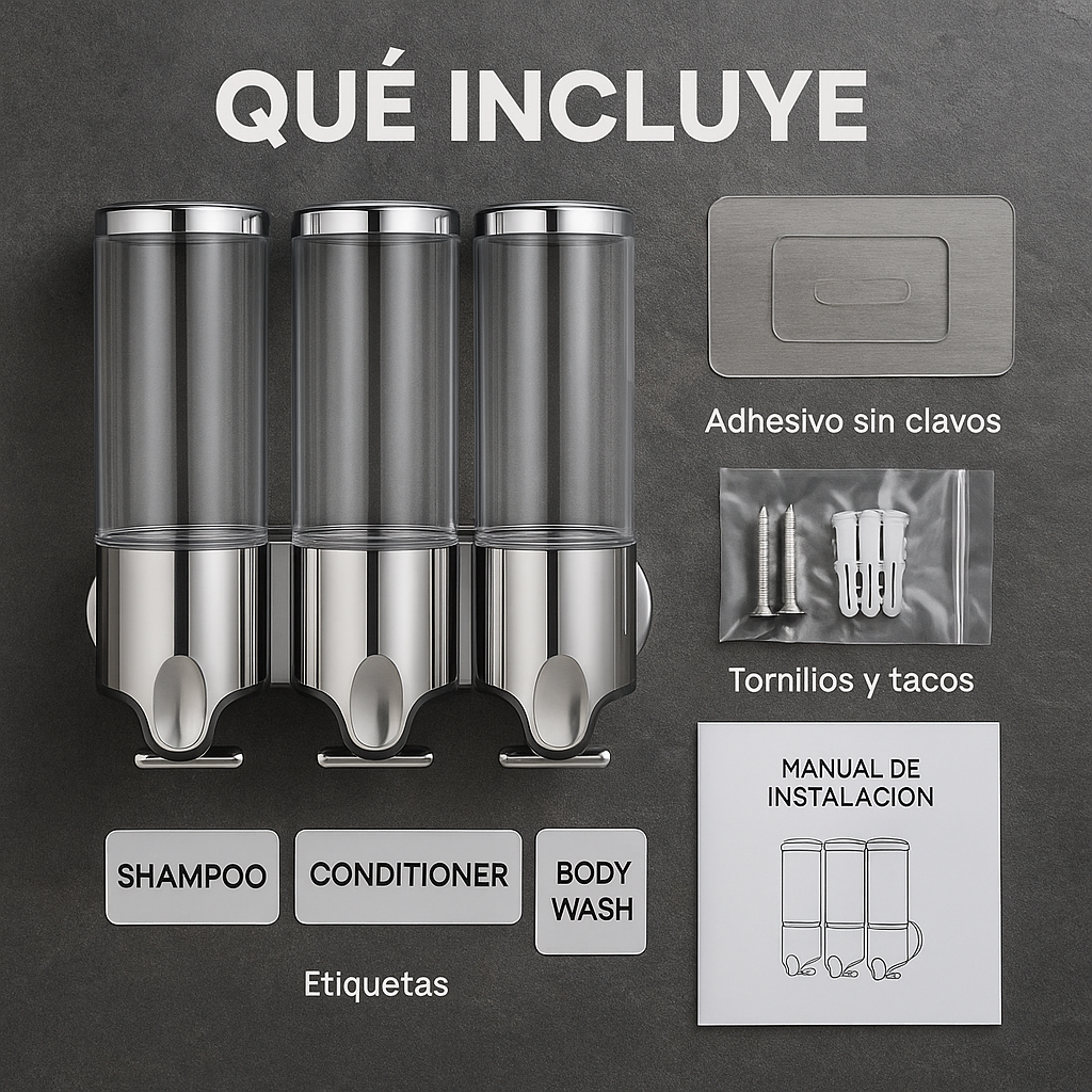 Diseño elegante, orden perfecto: el toque premium que tu baño merece- Dispensador de Shampoo