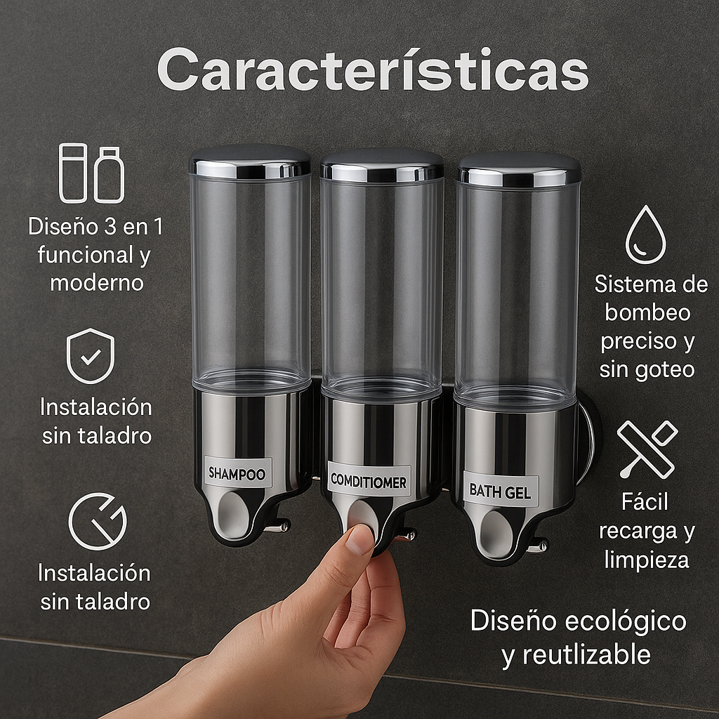 Diseño elegante, orden perfecto: el toque premium que tu baño merece- Dispensador de Shampoo
